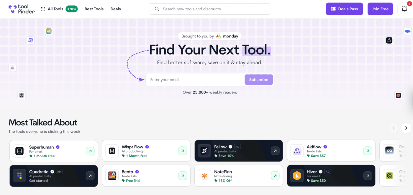 Tool Finder homepage