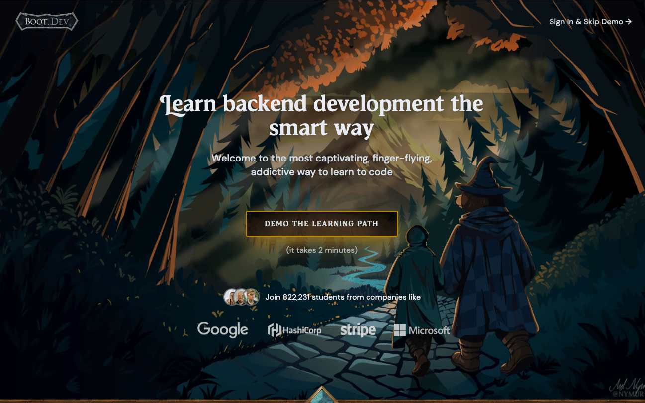 Boot.dev homepage