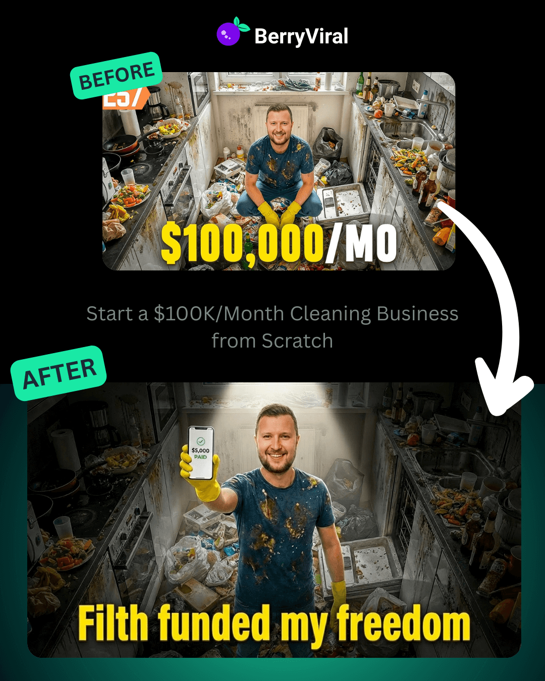 A before/after comparison for a thumbnail improved by BerryViral