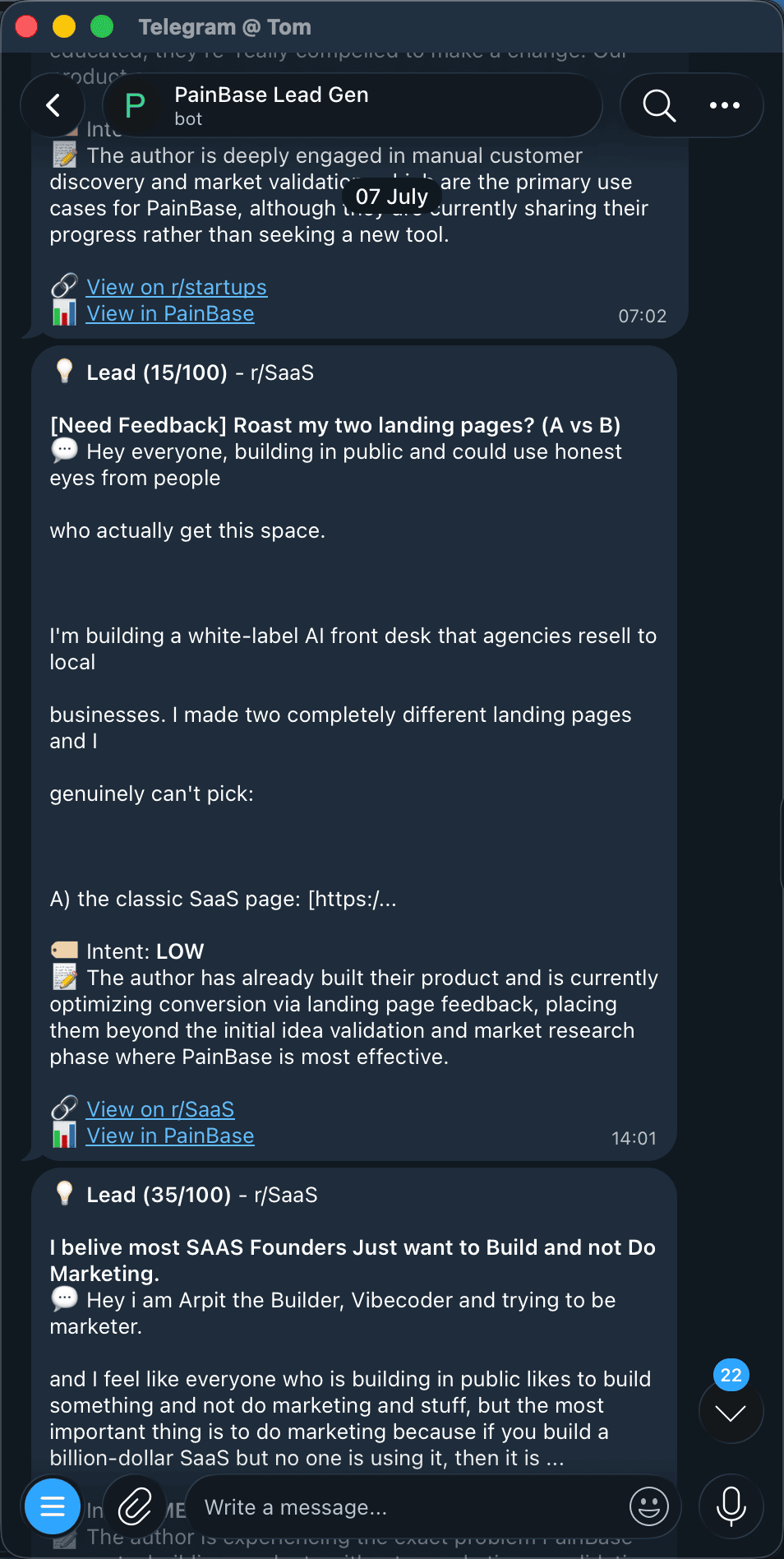 Telegram-painbase-lead-gen