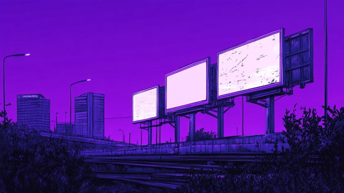 Three futuristic billboards.