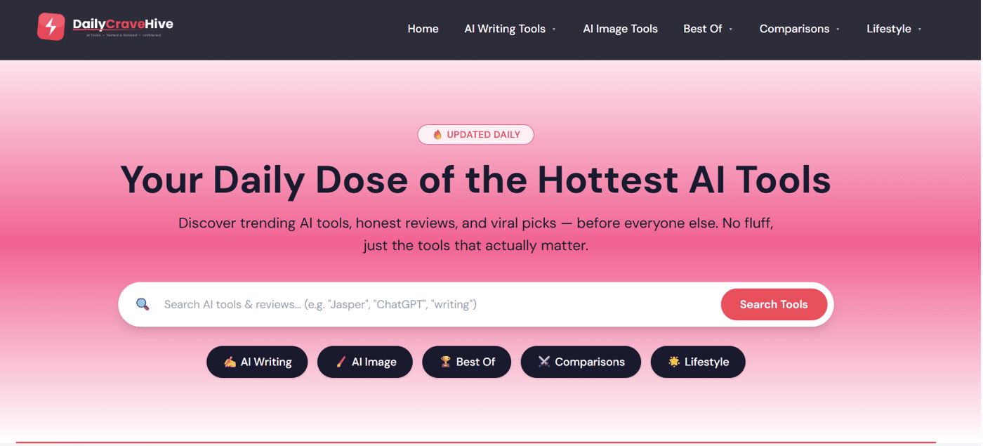 daily crave hive website's homepage
