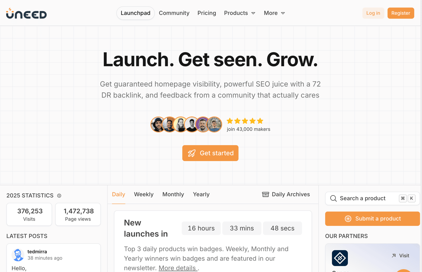 Uneed homepage