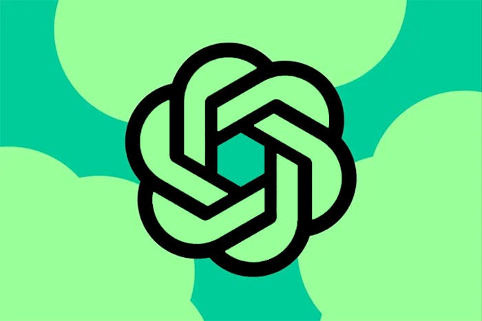 An OpenAI logo against a green background.