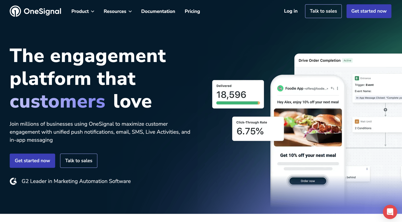 OneSignal homepage