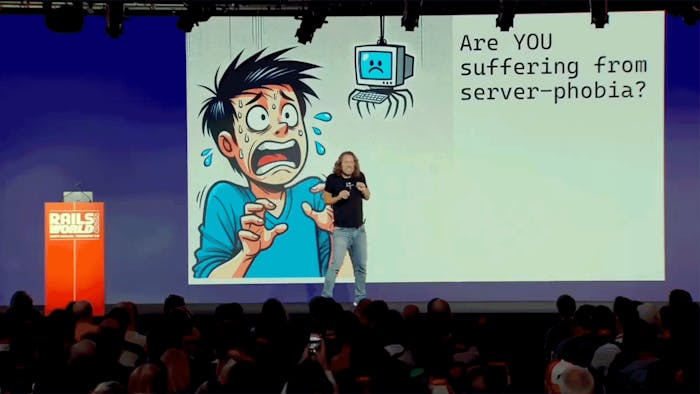 DHH gives a talk at Rails World 2024 conference
