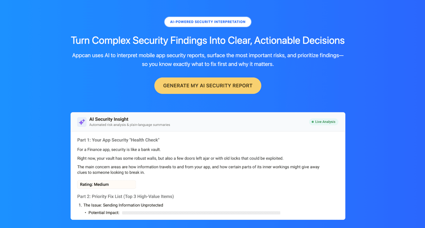 Appcan uses AI to interpret mobile app security reports