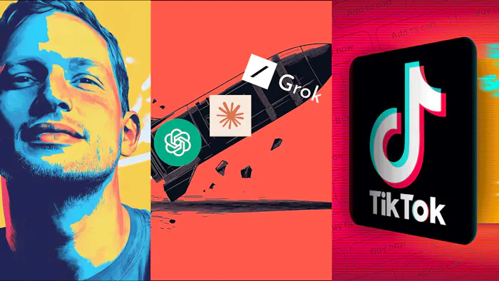 Collage showing concepts like AI companies and founders