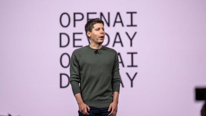 OpenAI CEO Sam Altman addresses a crowd