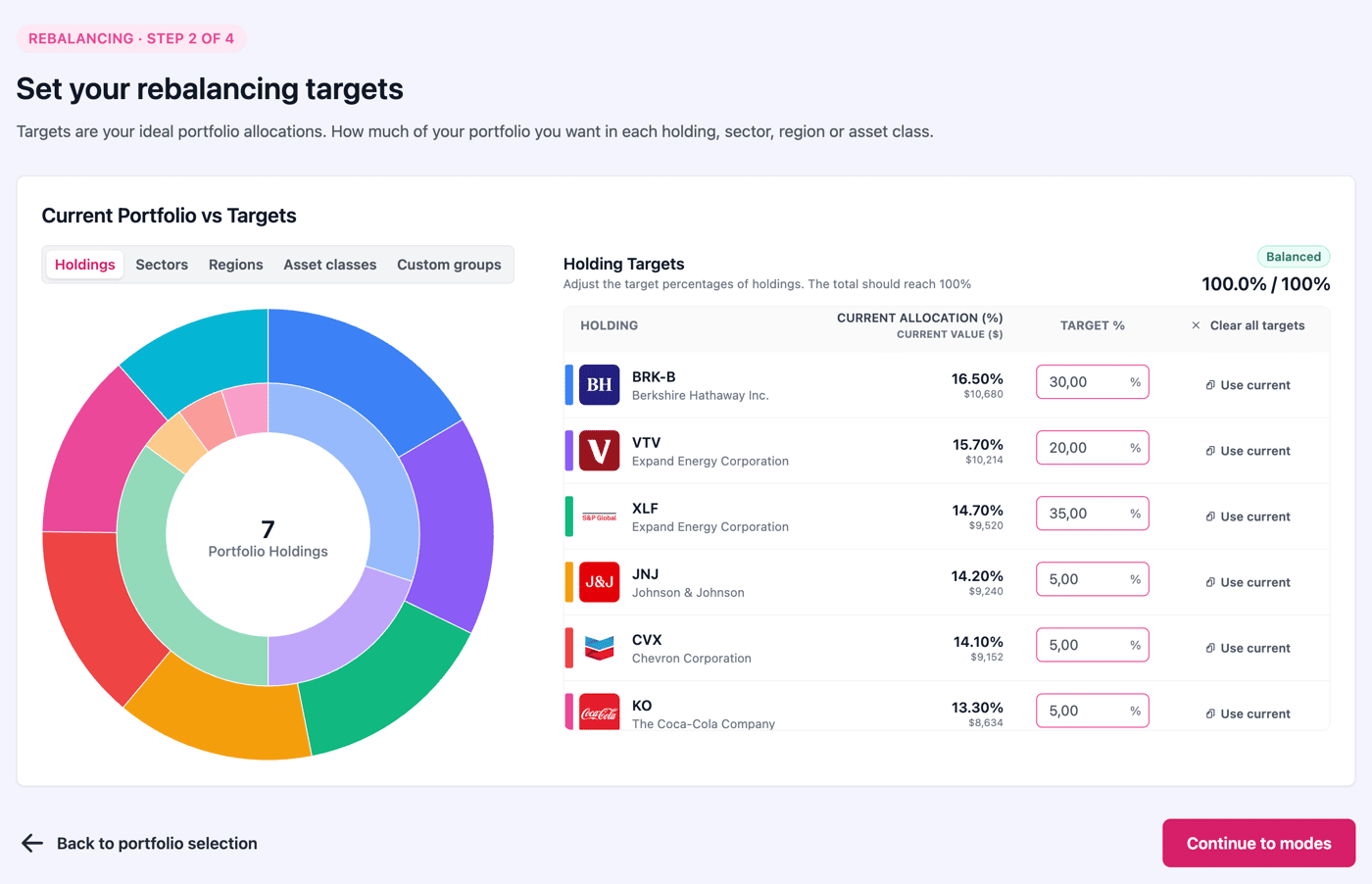 PinkLion Rebalancing - Step 2 define targets