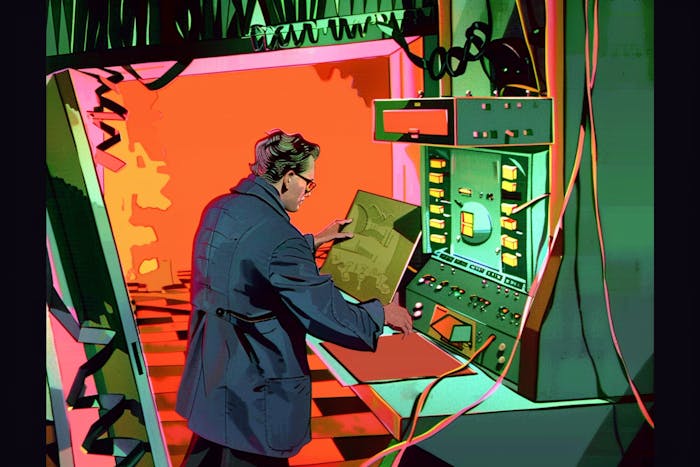 A man operating a machine.