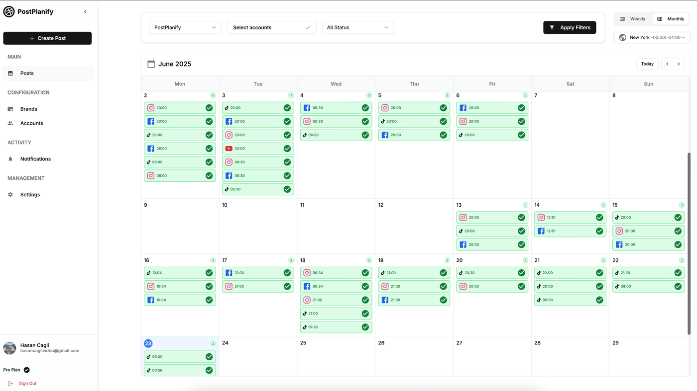 postplanify social media scheduling tool dashboard