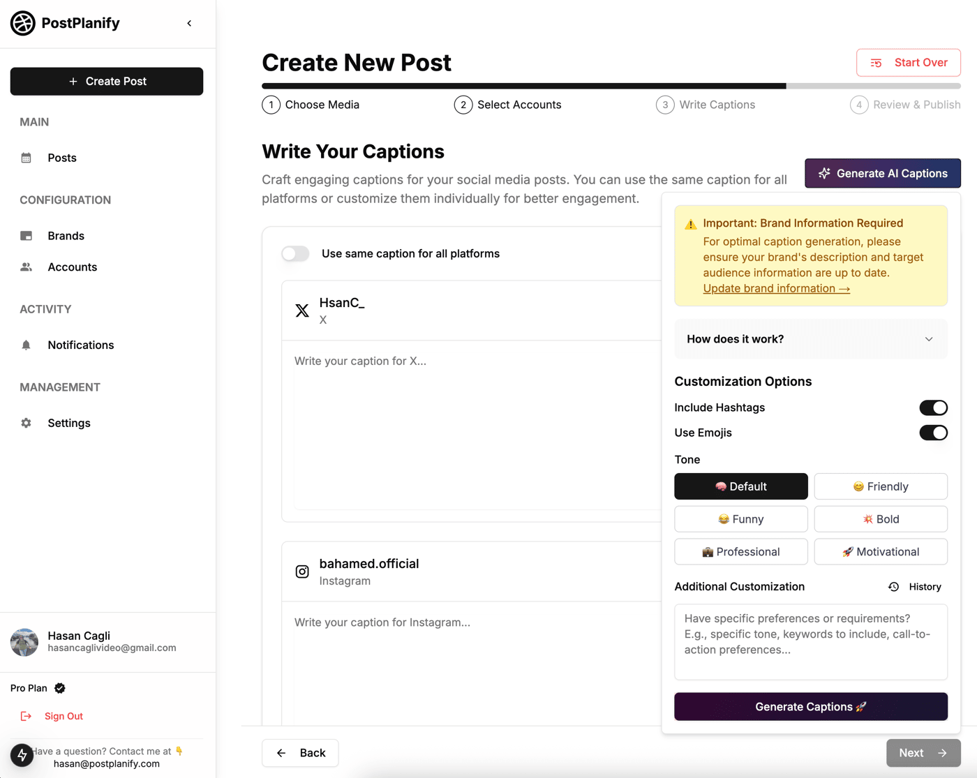 postplanify scheduling tool ai caption generator feature