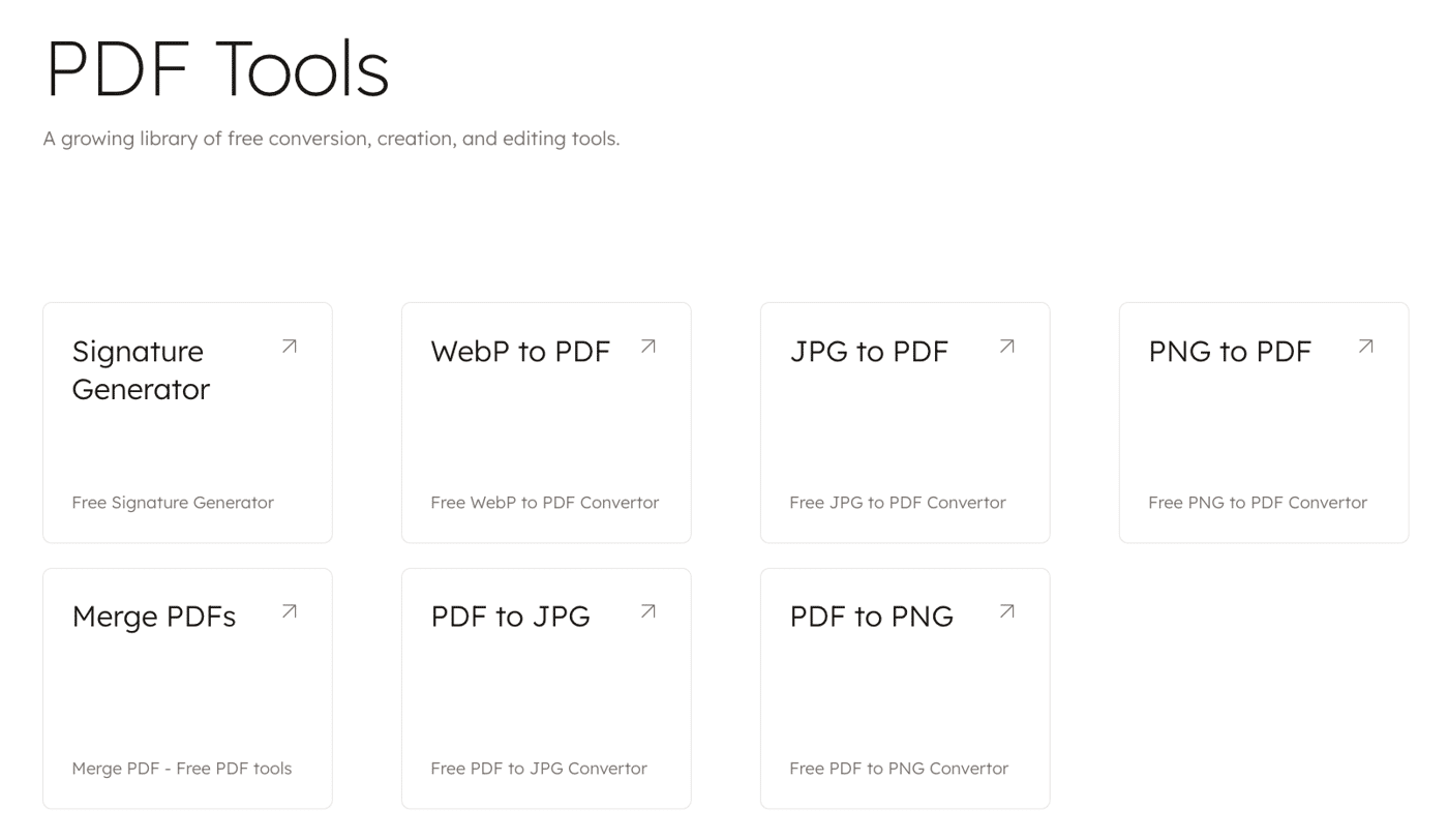 Free PDF Tools - PDF to PNG, PDF to JPG, PDF to WebP, Merge PDFs, Signature Generator & more