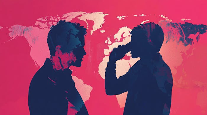 Two people talking to each other from across the world.