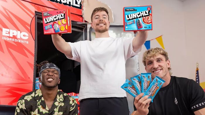 MrBeast, KSI, and Logan Paul promoting Lunchly.