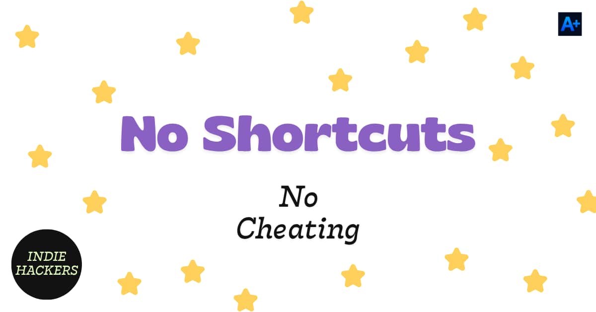 "No Shortcut, No Cheating" text on a white background with tiny yellow stars spread across