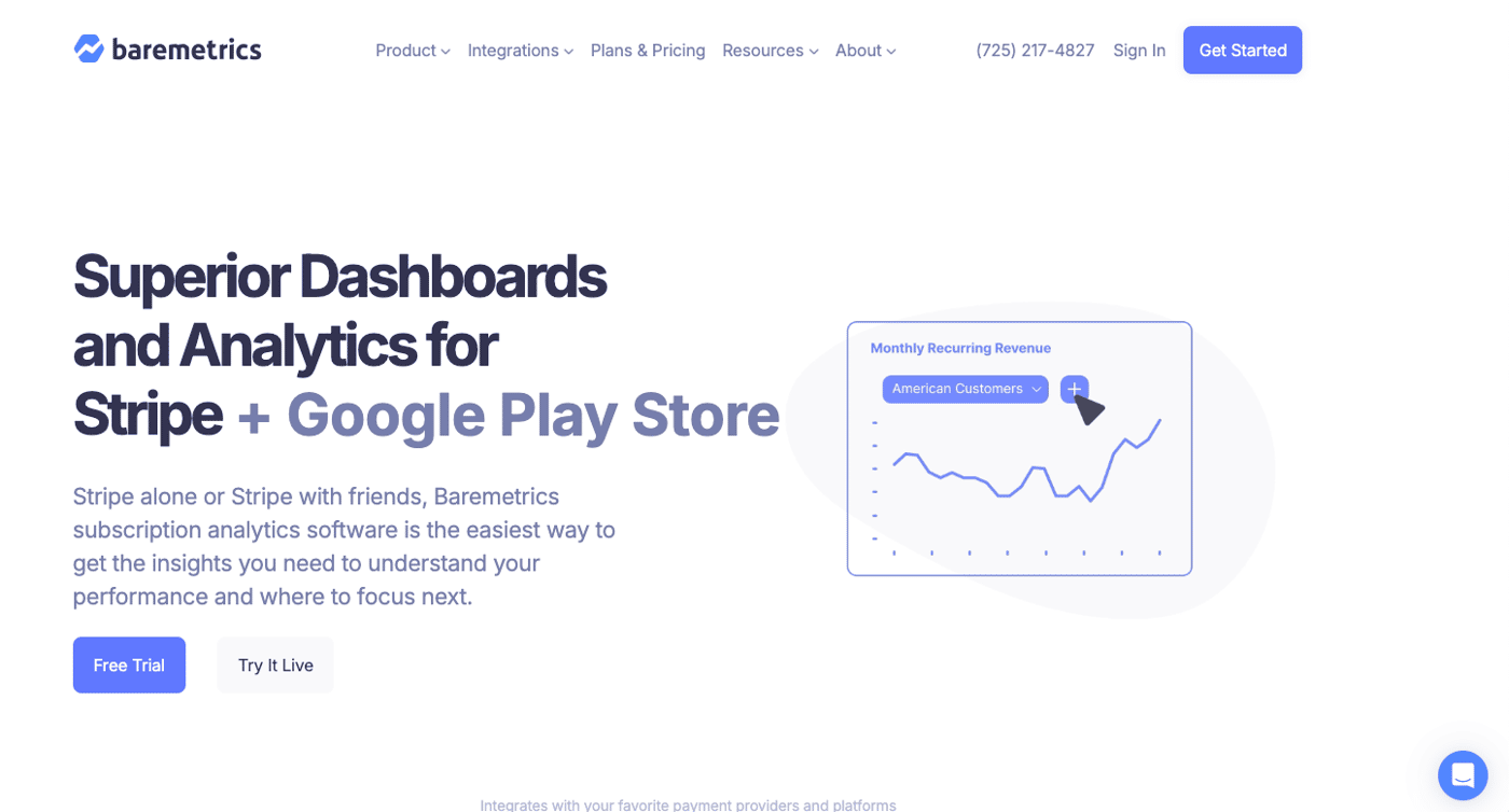 Baremetrics homepage