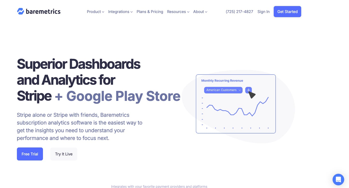 Baremetrics homepage