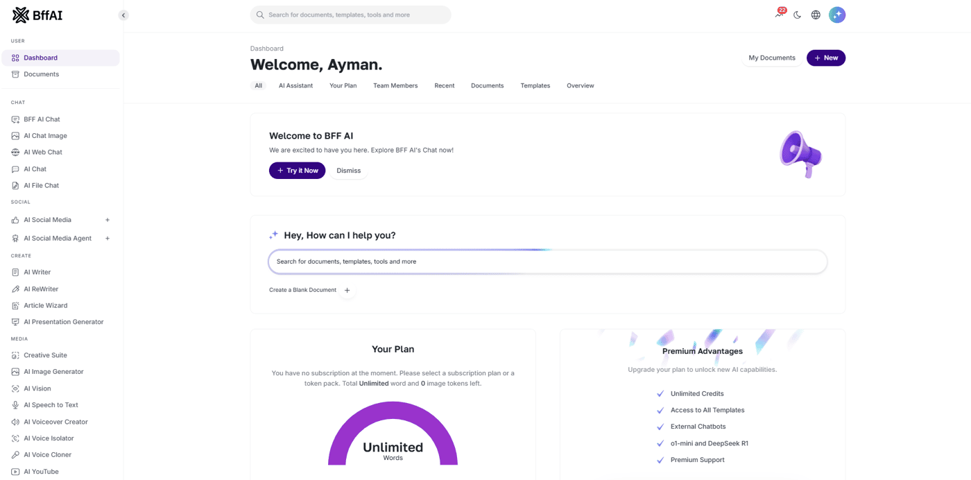 BFF AI dashboard
