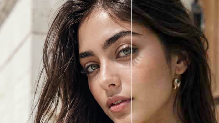 Before-and-after comparison showing natural AI image upscaling with Foca