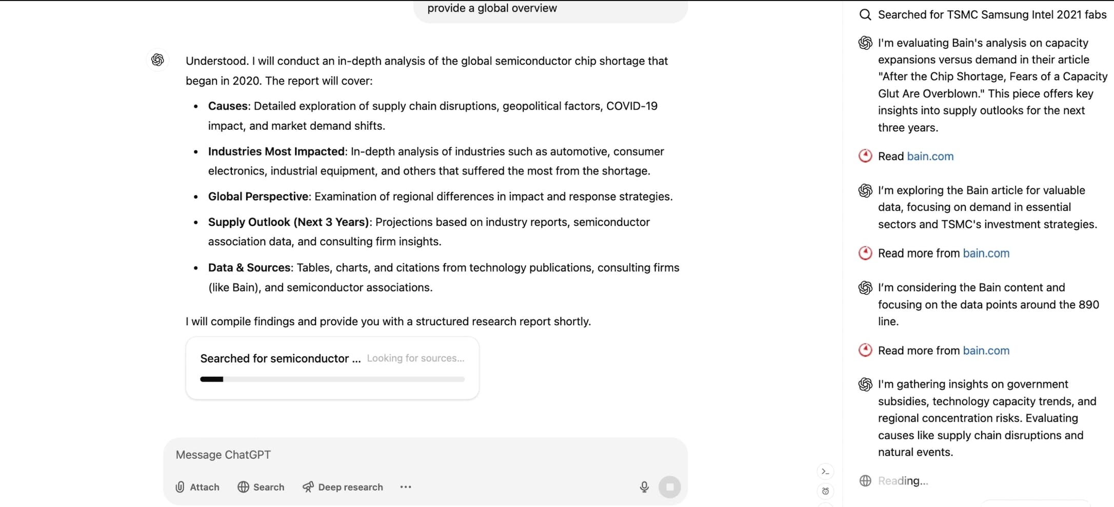OpenAI Deep Research interface