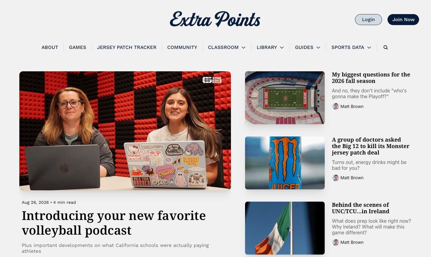Extra Points homepage