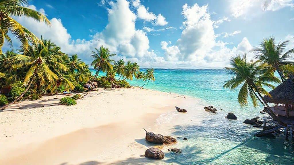 Tropical beach with turquoise water and palm trees
