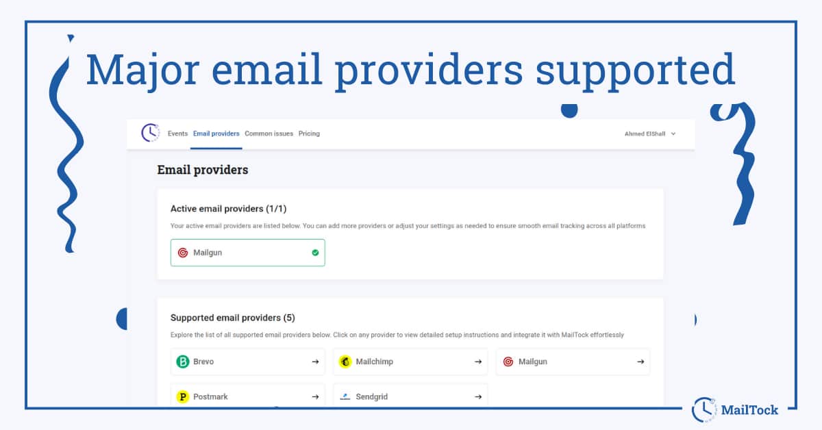 MailTock supports all the major email service providers, Brevo, Mailchimp, Mailgun, Postmark, and Sendgrid