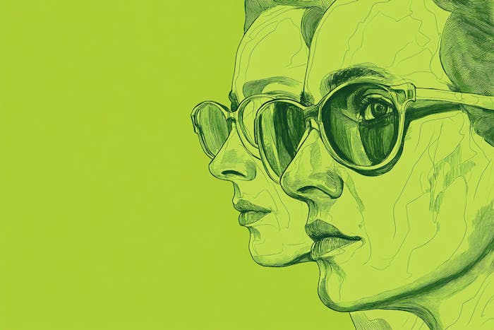 Two faces representing Midjourney and Flux