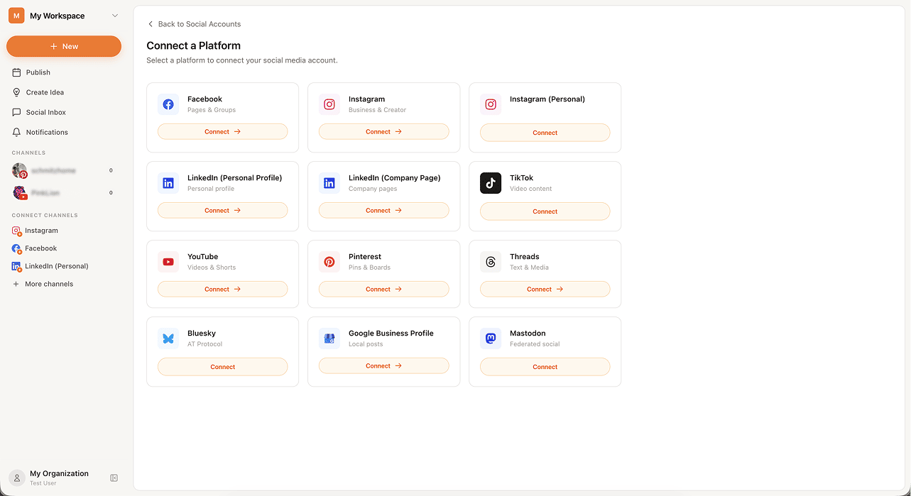 BrightBean available Social Platforms