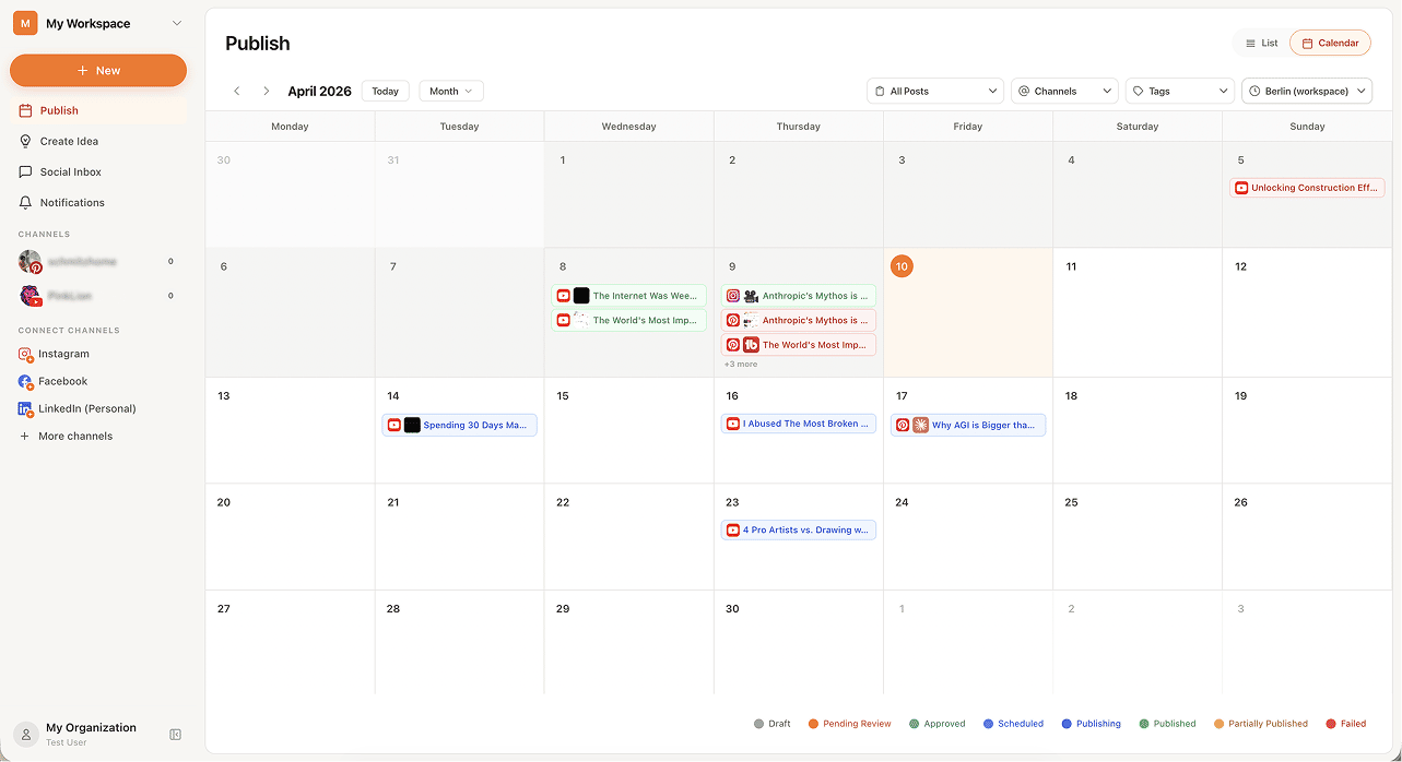 BrightBean publishing calendar view
