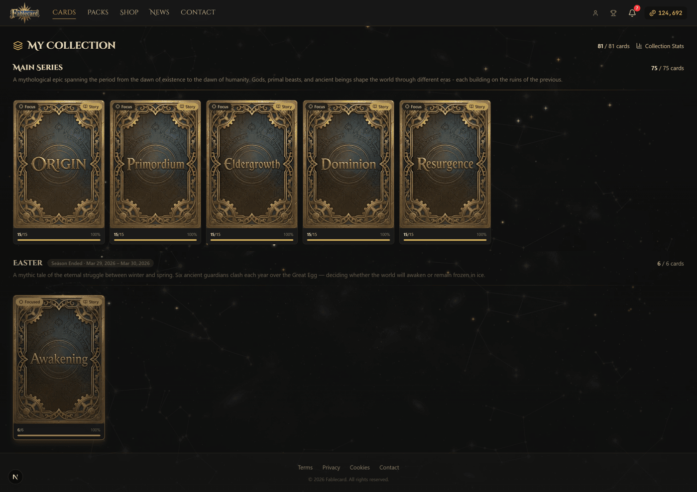 Page with sets arranged into series