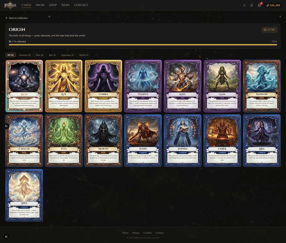 Page with cards in a specific set