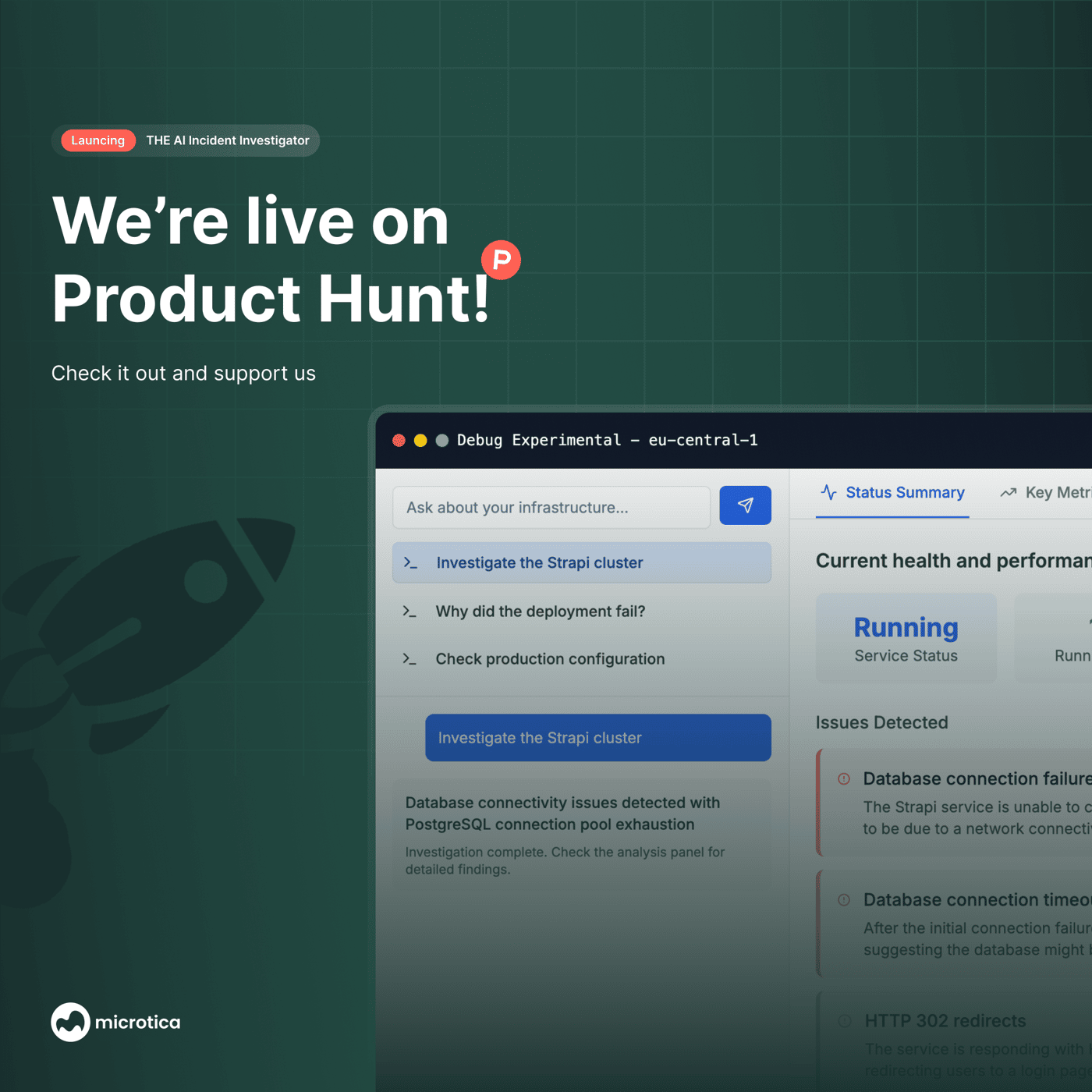 microtica launches AI Agent The incident investigator on product hunt