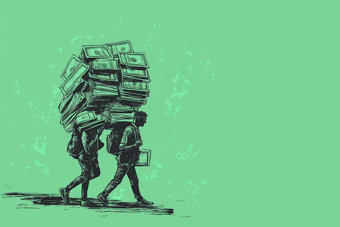 People lifting heavy loads of money