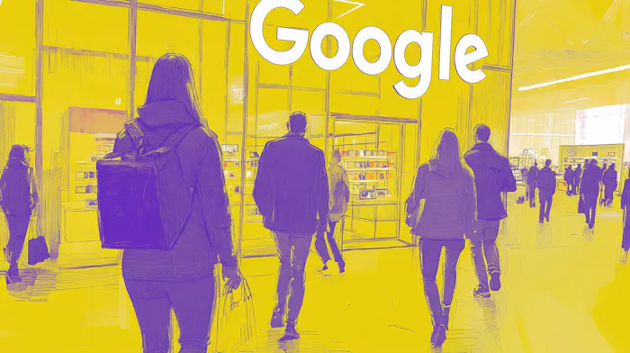 People walking into a Google store