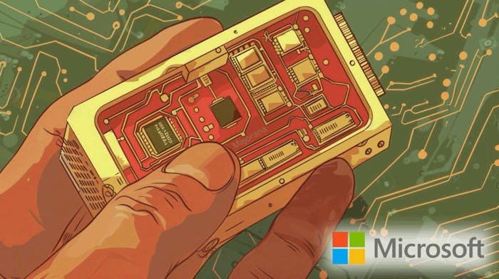 A hand holds a Majorana chip from Microsoft