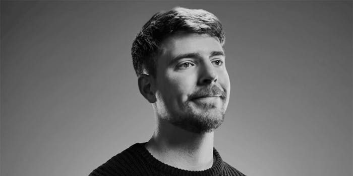 Black and white photo of MrBeast