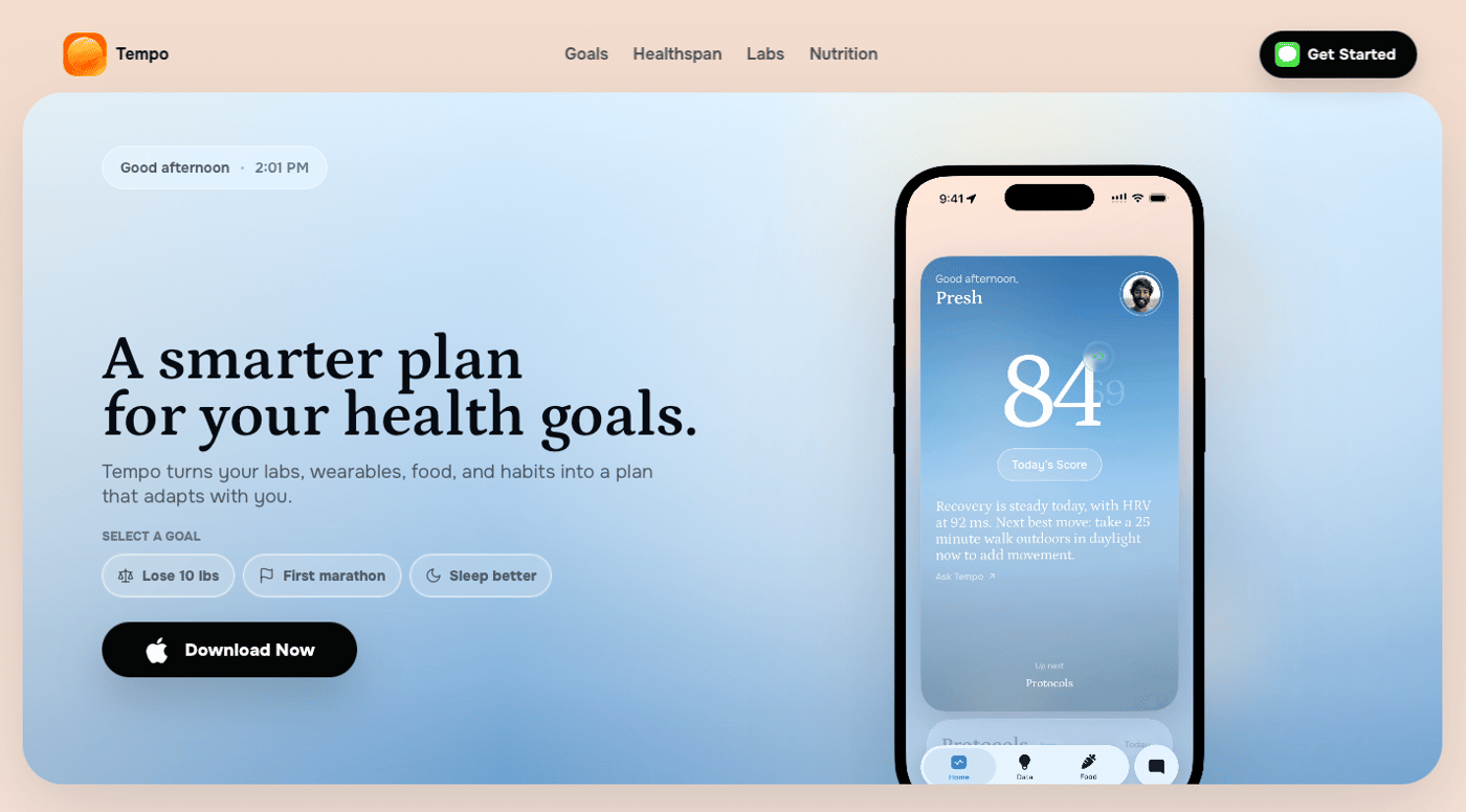 Tempo homepage