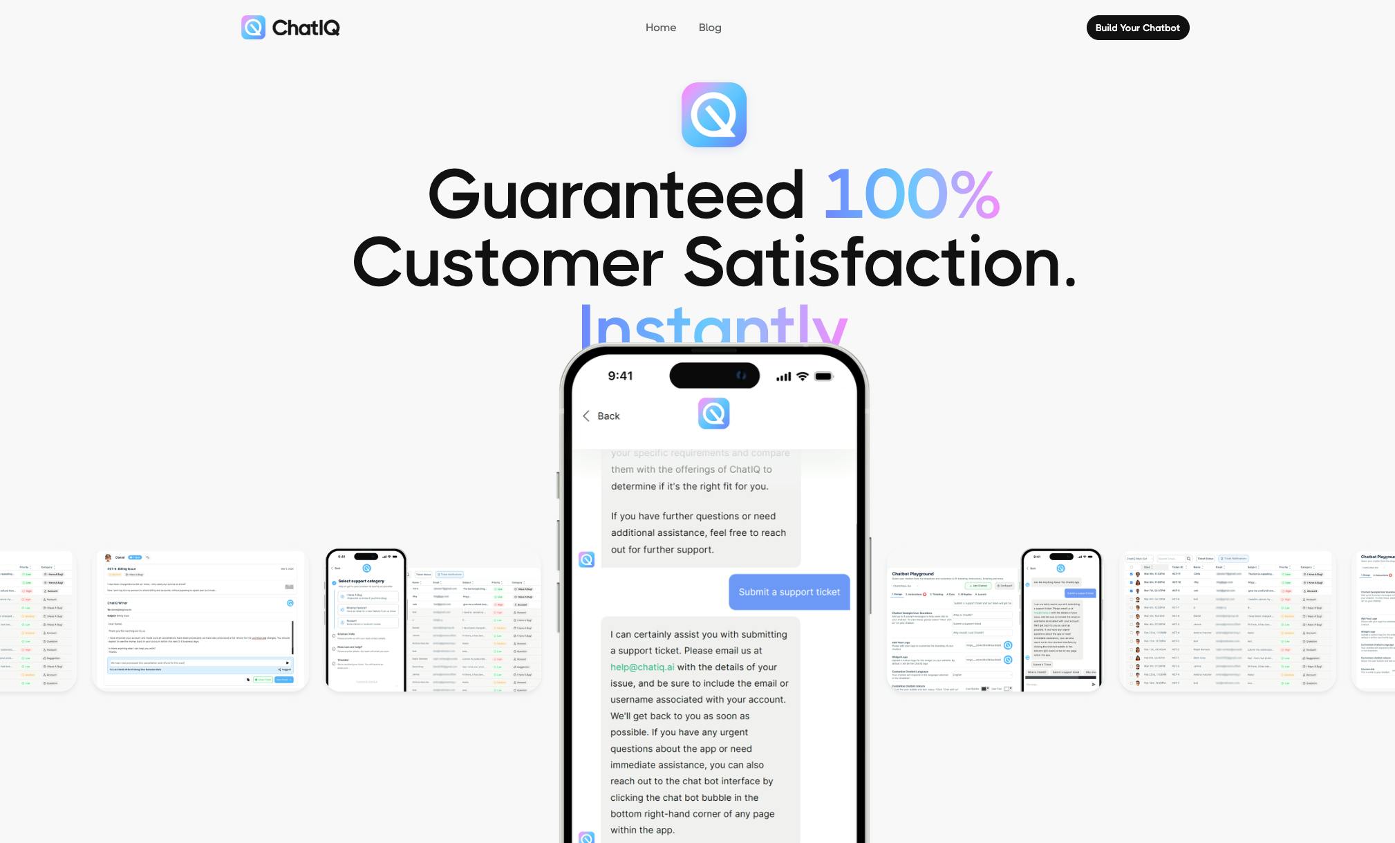 A screenshot of the landing page for ChatIQ