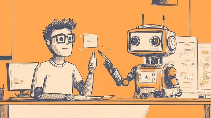A man talking to a robot
